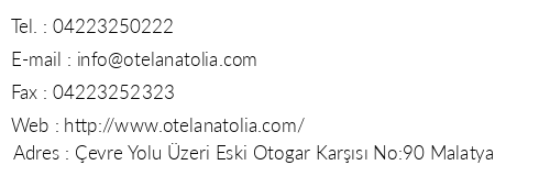 Anatolia Boutique Hotel telefon numaralar, faks, e-mail, posta adresi ve iletiim bilgileri